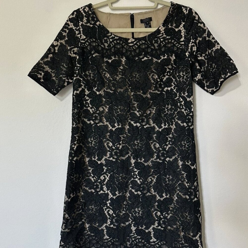 J. Crew Collection Black Beige Multi-Color ELENA Floral Lace Shift Dress Size 0